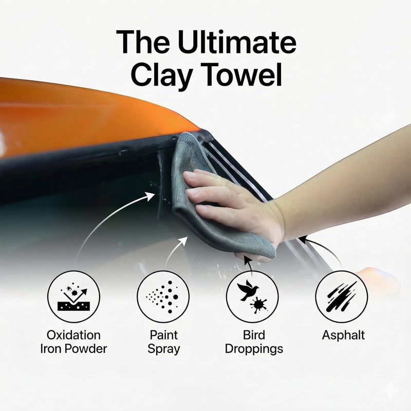 FarTryGo Clay Towel Auto Detailing | Professional Synthetic Clay Bar Towel for Faster Claying & Smooth Paint | Safe for Clear Coat & Glass | Reusable Claybar Towel 12"x12" - Image 4